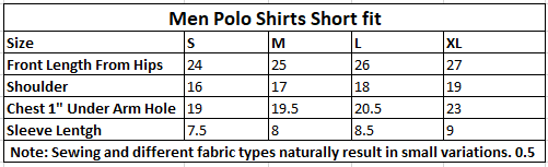 size guide polo short fit